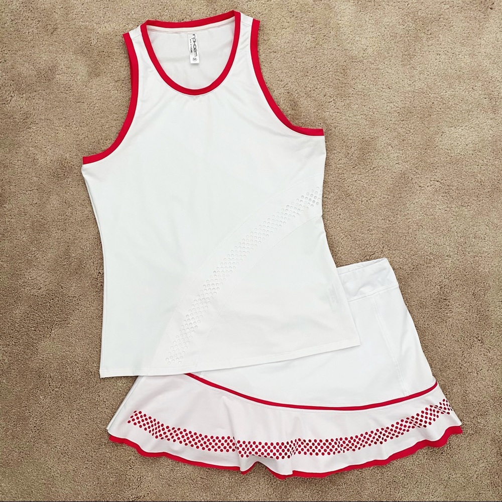 Inphorm Tennis Outfit: White/Pink Tank Top & Skirt